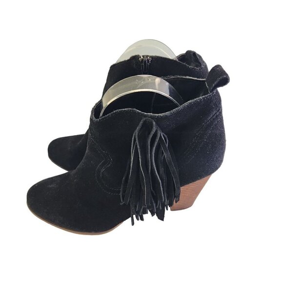 Steve Madden Black Suede Cian Fringe Western Booties Size 8.5M - Picture 3 of 9